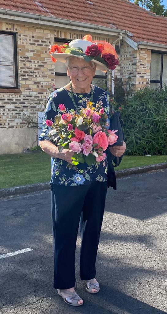 Nelda's raffle ticket won a bouquet of Lynne's beautiful roses